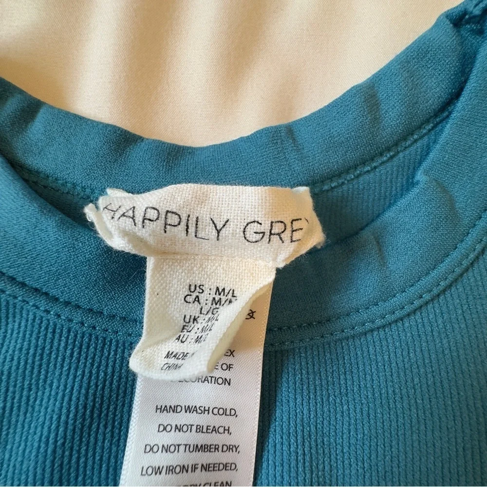 Happily Grey Women's Sleeveless Ribbed Crew Neck Bodysuit Teal Size M/L